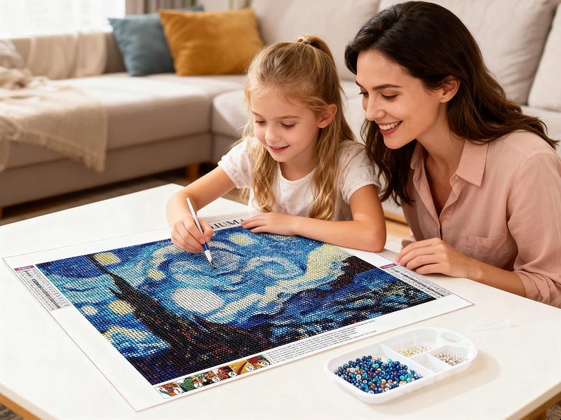 NIHOJIUMA NIHO-JIUMA Van Gogh Starry Night 5D Diamond Painting Kits, DIY Full Drill Diamond Art Gift for Adults & Teens, Home Wall Decoration (30 X 40 cm/12 X 16 inches) - Image 2